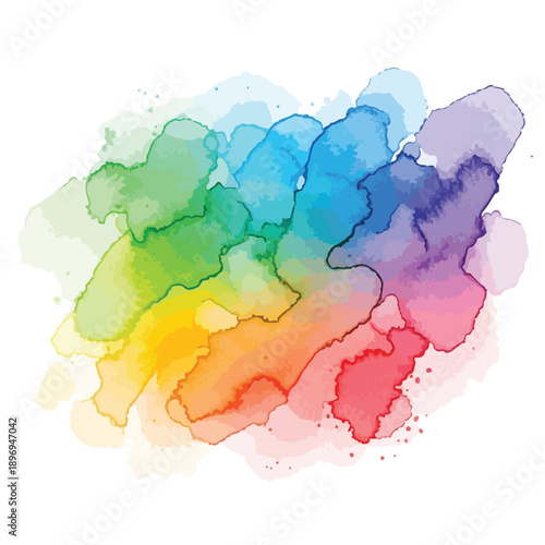A seamless rainbow watercolor texture vector with a hand-painted, organic color flow, featuring a full spectrum, soft blended, and layered design on a clean white background.