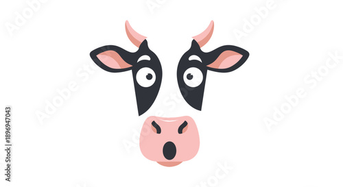 Cartoon Cow Face with Wide Eyes and Pink Snout.
