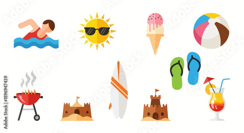 Summer Vacation Beach Holiday Icons Collection.