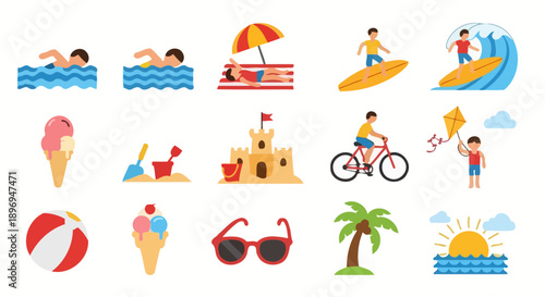 Summer Beach Vacation Activities and Objects Collection.