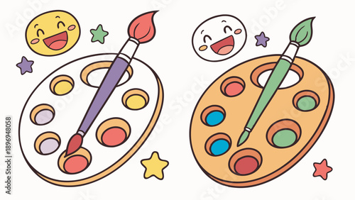 Joyful Kids Art Supplies Illustration Happy Painting Palettes and Brushes for Creativity Education Design Projects