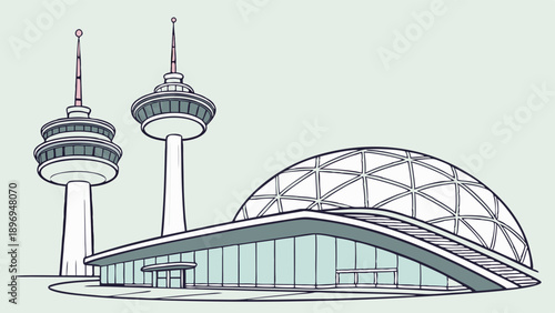 Modern Architectural Landmark Illustration for Travel Brochures Website Design Exhibition Venue Promotion