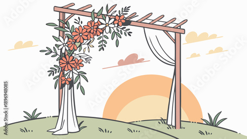 Rustic Wedding Ceremony Arch Decor with Sunset Backdrop for Romantic Outdoor Marriage Vows and Celebration Design