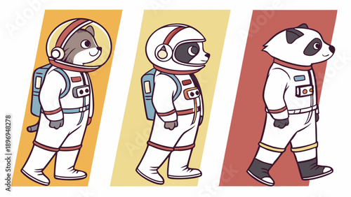 Cute Animal Astronauts Walking in Space Suits for Kids Science Education or Fun Tech Presentation Design