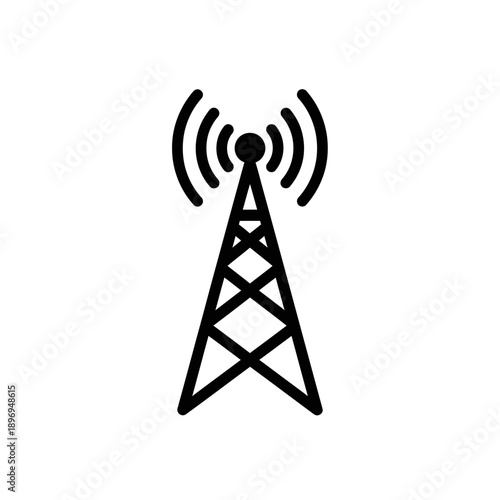 Wireless Signal Tower Icon Communication Antenna Network Broadcast Vector Illustration