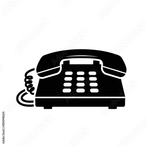 Retro Telephone Icon – Classic Landline Phone Silhouette Illustration