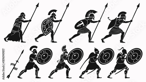 Ancient Greek Hoplite Soldiers Formation Warrior Lineup Vector Illustration for History Education and Gaming Assets