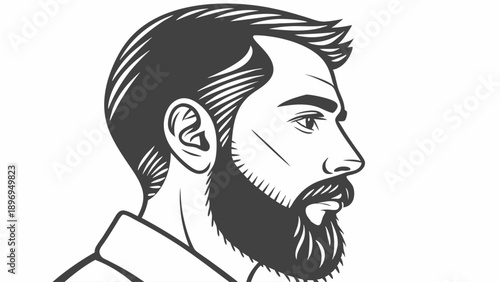 Profile Portrait of Handsome Bearded Man with Stylish Haircut for Grooming Salon Advertising or Men's Lifestyle Blog Design