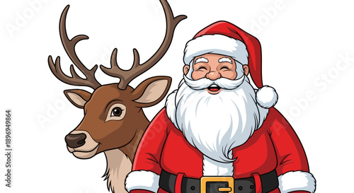 Santa Claus and Reindeer Cartoon Illustration with Festive Holiday Theme.