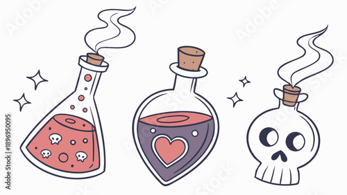 Mystical Potion Bottles Set for Halloween Design Spooky Magic Elixir Graphics for Game Assets and Party Invitations