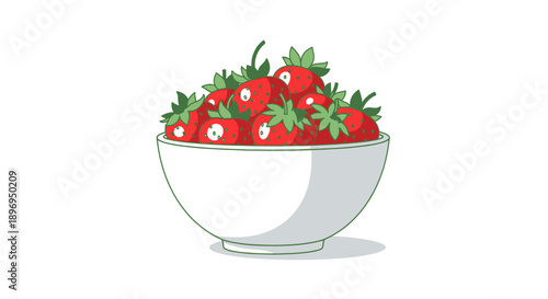 Freshly Harvested Strawberries Overflowing a White Ceramic Bowl.