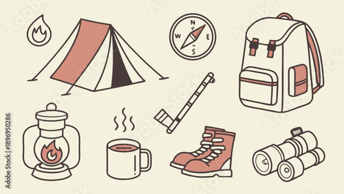 Cozy Camping Adventure Gear Icons for Outdoor Travel Web Design Summer Vacation Promotion and Adventure Blog Graphics