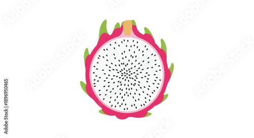 Vibrant Dragon Fruit Half with White Flesh and Black Seeds.