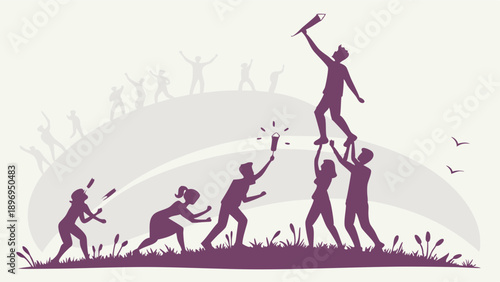 Teamwork Success Celebration Silhouette Achieving Goal Together Uplifting People Symbolizing Partnership and Victory for Web Design Projects