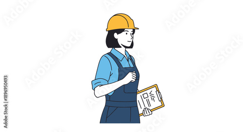 Female Construction Worker with Hard Hat and Clipboard.