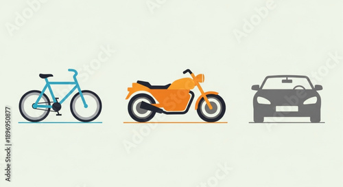 Bicycle Motorcycle and Car Transportation Icons.