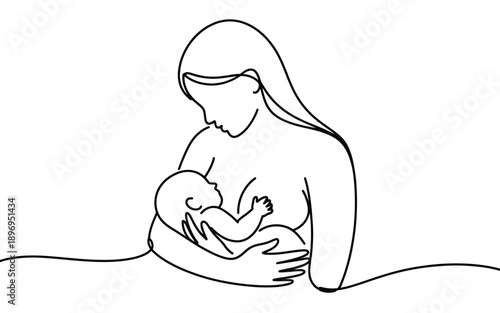 Mother breastfeeding baby, loving embrace, line art illustration