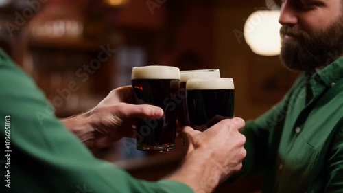 Two friends toasting in a pub on st patrick's day, ideal for beverage advertising and promoting social gatherings