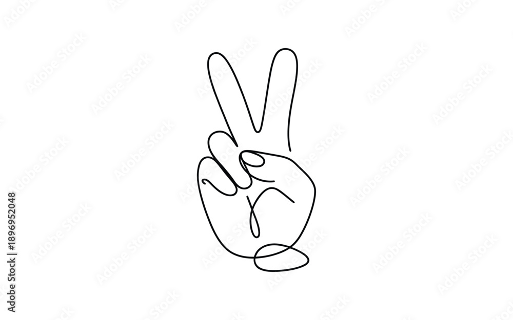 Obraz premium Peace Sign Hand Gesture, Minimal Continuous Line Drawing