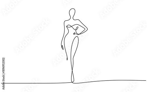Elegant Woman Standing, Minimal Continuous Line Art
