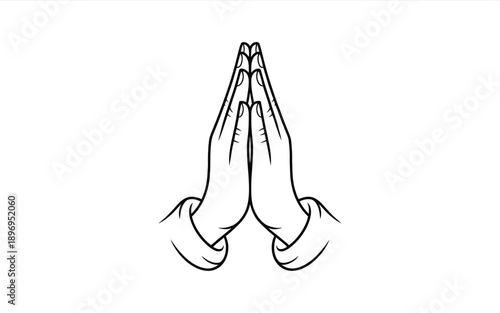 Praying Hands Gesture, Namaste or Greeting, Line Art