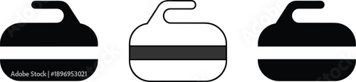 Curling stone icon set with solid and outline styles winter sport equipment symbols vector illustration collection