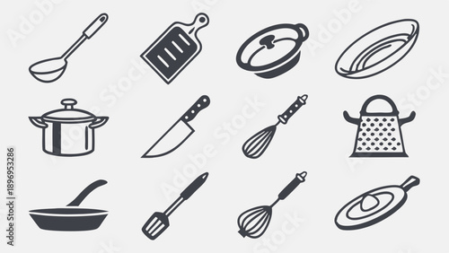 Kitchen Utensils Icon Set Cooking Tools Vector Graphics for Recipe Websites Restaurant Menus Food Blog Design Projects