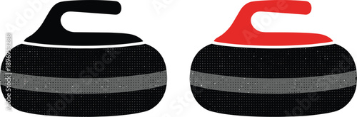 Curling stone icon set with textured solid style black and red handles winter sport vector illustration
