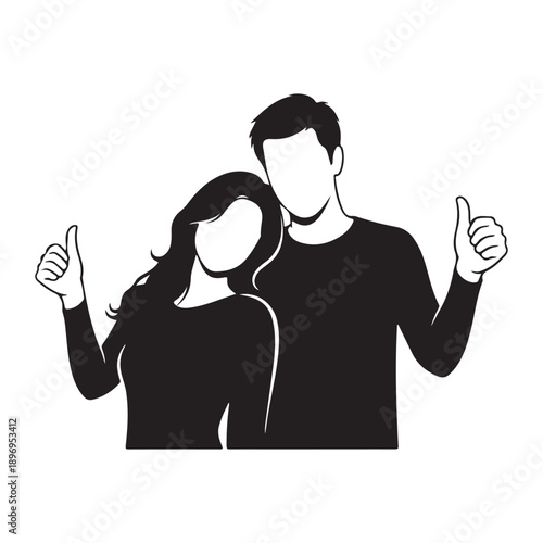 young man and woman pointing