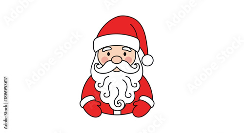 Adorable Cartoon Santa Claus with Red Suit and White Beard.