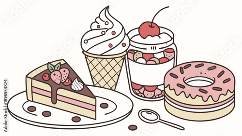 Delicious Dessert Spread for Cafe Menu Design Sweet Treat Illustration for Bakery Advertising Happy Food Lovers