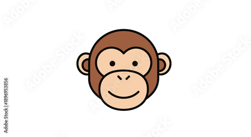 Cartoon Monkey Face with Simple Line Art and Smiling Expression.