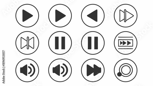 Media Player Control Icons Set for Web Design App Interface Audio Video Playback Navigation Interface Elements