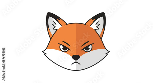 Cartoon Illustration of an Angry Fox Head with Frowning Expression.
