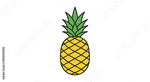 Vibrant Cartoon Pineapple Fruit with Spiky Green Crown.