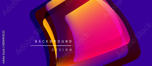 Abstract vibrant layers create dynamic visual effect. Gradient colors blend, forming modern background design. Bold shapes overlap, suggesting depth.