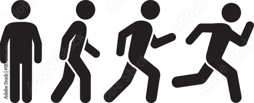 Man stands, walk and run icon set. People symbol. Person standing, walking and running illustration. Run, walk, stand. Vector illustration