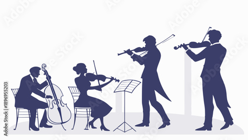 String Quartet Performing Classical Music Silhouette for Concert Promotion Elegant Live Orchestra Event Design