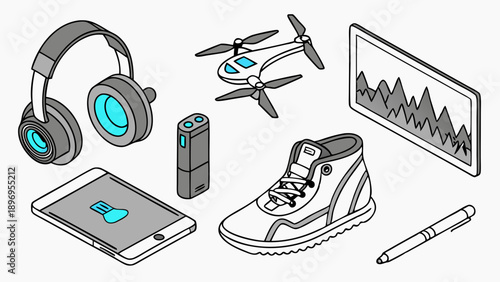 Isometric Gadget Collection for Tech Reviews Website Design Smart Home Automation Future Lifestyle Visualizing Data