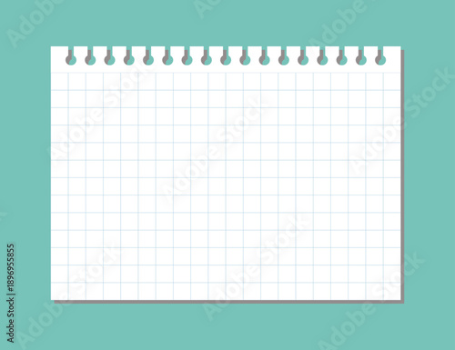 グリッド柄のメモ用紙フレーム背景素材　方眼紙デザインのリングノート用紙風ベクターイラスト