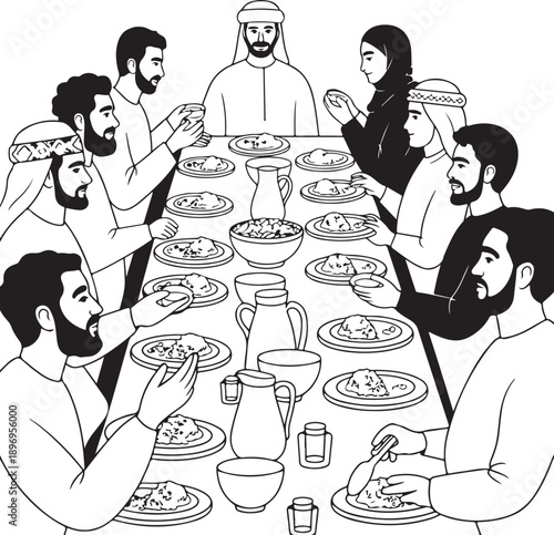 People gathered for iftar meal during ramadan celebration