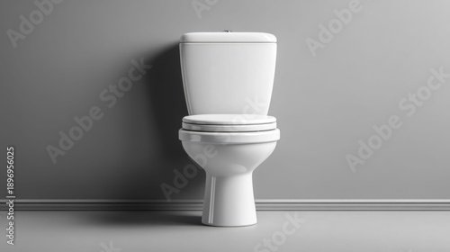Modern white ceramic toilet bowl with a closed lid against a gray wall