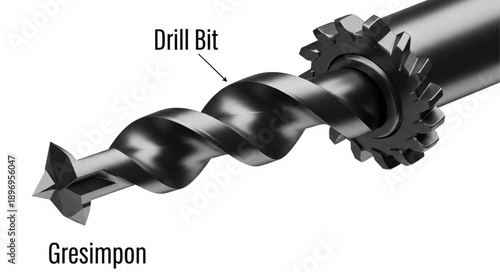 Close up of a sharp metal drill bit with helical flutes.