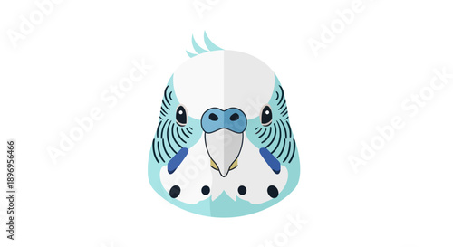 Stylized flat vector illustration of a cute blue and white budgerigar bird head.
