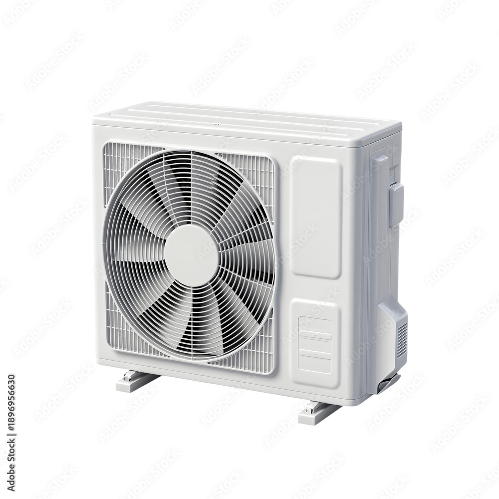 Fototapeta premium White air conditioning unit with visible fan