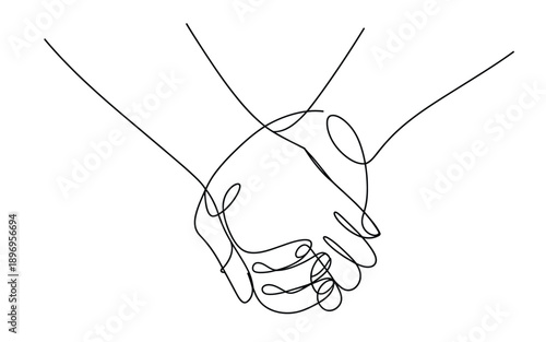 Two hands clasped, connection and support, simple line art
