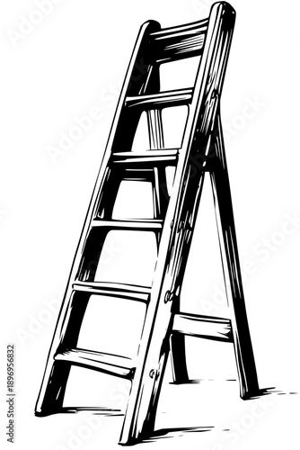 Wooden Ladder on White Background