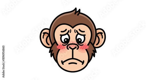 Sad Cartoon Monkey Face with Blushing Cheeks.