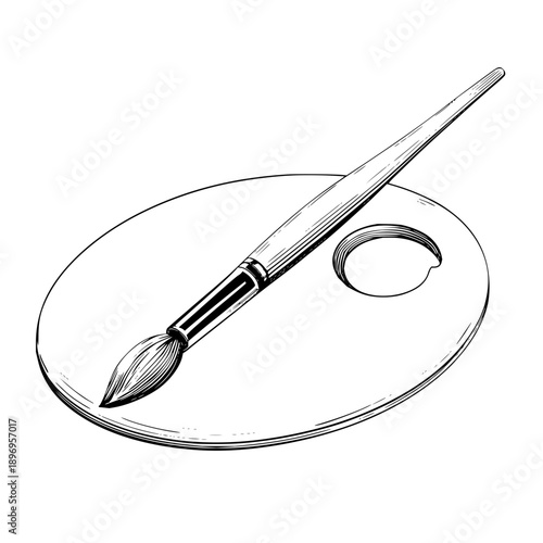 Paintbrush on Palette Isolated on White Background