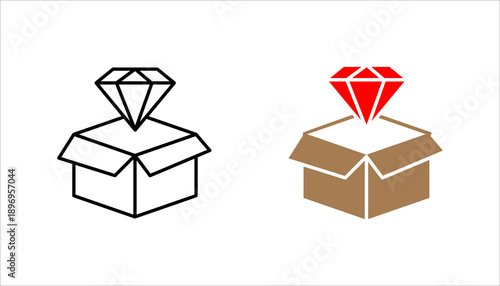 Line icon set. showing an open box with a diamond symbolizing value delivery, premium product, and innovation. Ideal for business solutions, startup concepts, branding, and product launch visuals.
